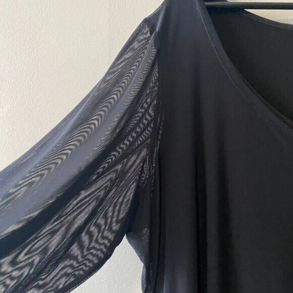 Brian Bailey Black Two Piece Sleeveless V-Neck Top With Mesh Long Sleeve Overlay - Picture 5 of 10